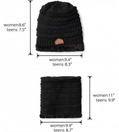 Skullies & Beanies Ponytail Beanie Knit Infinity Scarf Set Womens/Girls Fuzzy Lined Messy High Bun Cap Circle Scarves - Black...