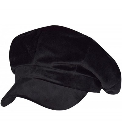 Newsboy Caps Women Newsboy Hat Velvet Visor Beret Cap 8 Panel - Velour Black - CI1888GO36D $14.15