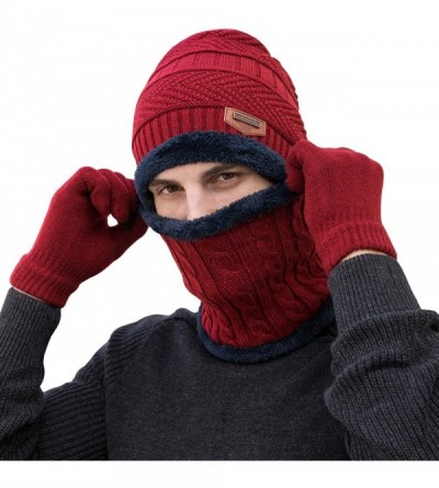 Skullies & Beanies Winter Hat Scarf Gloves Set Skull Cap Neck Warmer and Touch Screen Gloves - Wine Red - C218AHRNOD5 $17.10