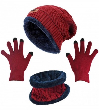 Skullies & Beanies Winter Hat Scarf Gloves Set Skull Cap Neck Warmer and Touch Screen Gloves - Wine Red - C218AHRNOD5 $17.10