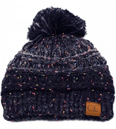 Skullies & Beanies Confetti Ombre Big Pom Pom Warm Chunky Soft Stretch Knit Beanie Hat - Navy - CR186C23DAG $9.42