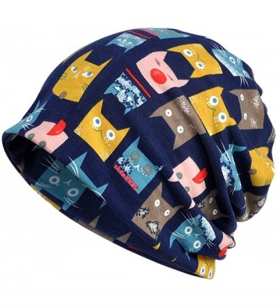 Skullies & Beanies Women's Multifunction Cute cat Pattern Hat Skull Cap Scarf - Blue Plus Cashmere - C01880T5ILC $21.39
