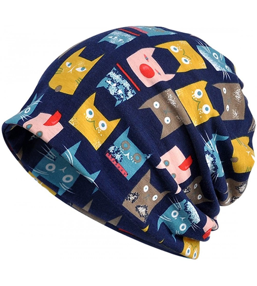 Skullies & Beanies Women's Multifunction Cute cat Pattern Hat Skull Cap Scarf - Blue Plus Cashmere - C01880T5ILC $14.17