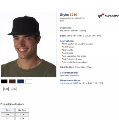 Baseball Caps Yupoong Men's 6-Panel High-Profile Premium Fitted Cap - White - CG115M7FJ4P $12.42