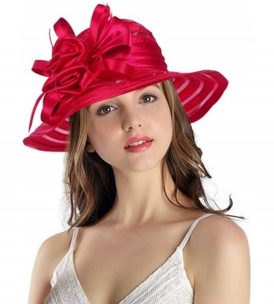 Bucket Hats Women's Big Floral Fascinator Kentucky Derby Church Floppy Wide Brim Cloche Bucket Hat - Red - C711S1HI66L $44.40