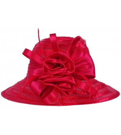 Bucket Hats Women's Big Floral Fascinator Kentucky Derby Church Floppy Wide Brim Cloche Bucket Hat - Red - C711S1HI66L $44.40