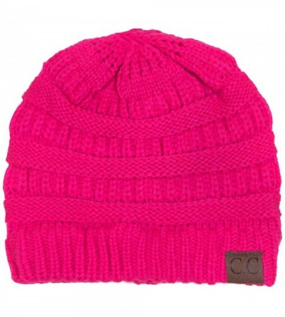 Skullies & Beanies Trendy Warm Chunky Soft Stretch Cable Knit Beanie Skull Cap Hat - Neon Pink - CR185R3LLG3 $20.65