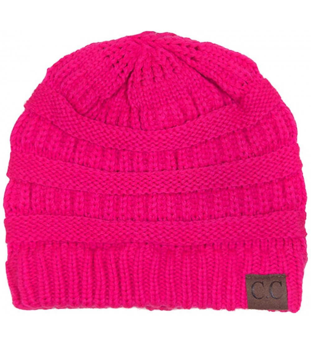 Skullies & Beanies Trendy Warm Chunky Soft Stretch Cable Knit Beanie Skull Cap Hat - Neon Pink - CR185R3LLG3 $12.87