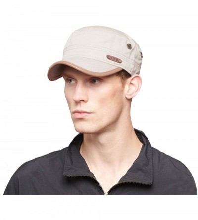 Baseball Caps Men's Cotton Classic Military Hats Adjustable Army Cap Comfy Cadet Hat Vintage Flat Top Cap Baseball Cap - Beig...