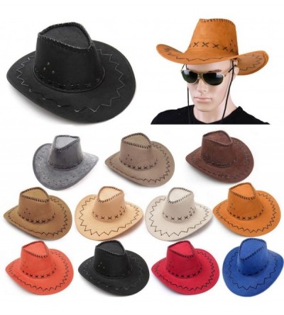 Cowboy Hats Wild Brim Cowboy Hat Fancy Dress Party Accessory Country Western Rancher - Khaki - C112DH3QFON $7.80