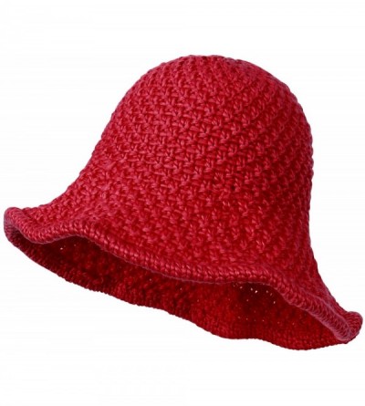 Bucket Hats Chunky Knitted Floppy Round Top Wired Brim Fedora Feminine Bucket Hat - Red - CS188W0AIC3 $48.08