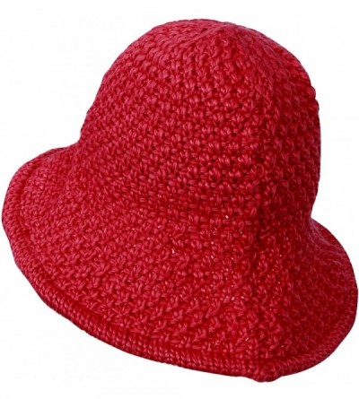 Bucket Hats Chunky Knitted Floppy Round Top Wired Brim Fedora Feminine Bucket Hat - Red - CS188W0AIC3 $22.44