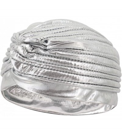 Skullies & Beanies Unisex Metallic Arab India Pleated Turban Headwrap Swami Hat Costume Hat Chemo Cap(Silver) - CH18CIO7QR0 $...