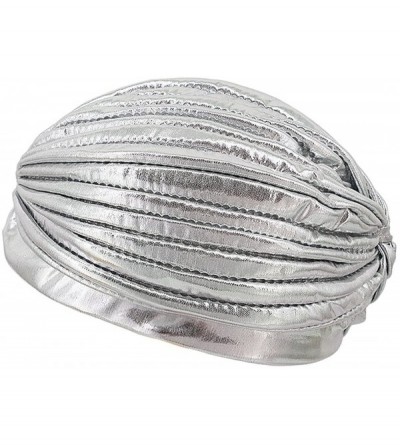 Skullies & Beanies Unisex Metallic Arab India Pleated Turban Headwrap Swami Hat Costume Hat Chemo Cap(Silver) - CH18CIO7QR0 $...
