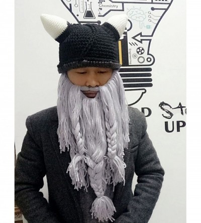 Skullies & Beanies Wig Beard Hats Handmade Knit Warm Winter Caps Ski Funny Mask Beanie for Men Women - Cnj-gray - CE189KU370Q...