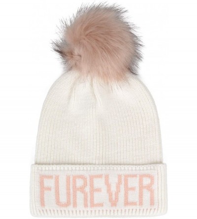 Skullies & Beanies Cat Lover Dog Lover Gift Soft Stretchy Furever Faux Fur Pompom Knit Beanie Skully Toque - White Hat Pink F...