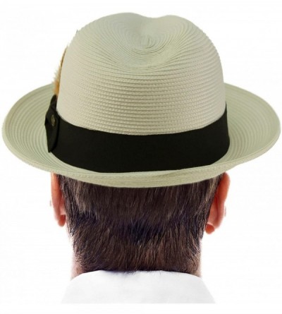 Fedoras Men's Handsome Feather Derby Fedora Tall Crown Upturn Curl Brim Hat - White - C018DKNKKUX $19.71