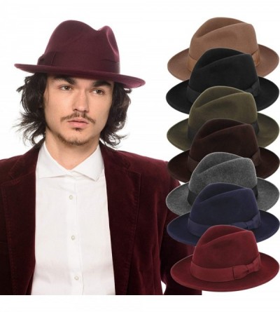 Fedoras Mens Godfather Milano Wool Felt Fedora Grosgrain Band Center Winter Hat - Brown - CI18LHN857K $64.23