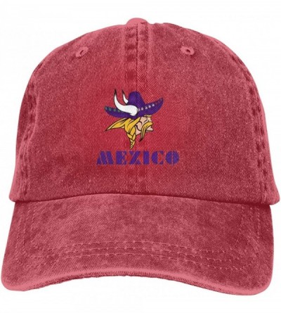 Baseball Caps Minnesota Vikings Baseball Cap Denim Cotton Classic Adjustable Hat-Gray - Red - C418Z98ROGM $14.81