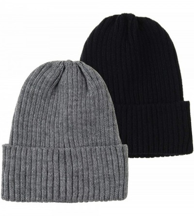 Skullies & Beanies Knitted Ribbed Beanie Hat Basic Plain Solid Watch Cap AC5846 - Twopack_blackgrey - CZ18KY8S2RA $24.33