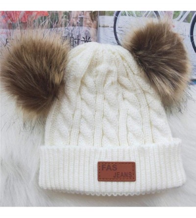 Skullies & Beanies Girls Boys Knit Cap Warm Fur Ball Baby Winter Knit Hat Children Beanie Hats & Caps - White - CI1930UXXXK $...