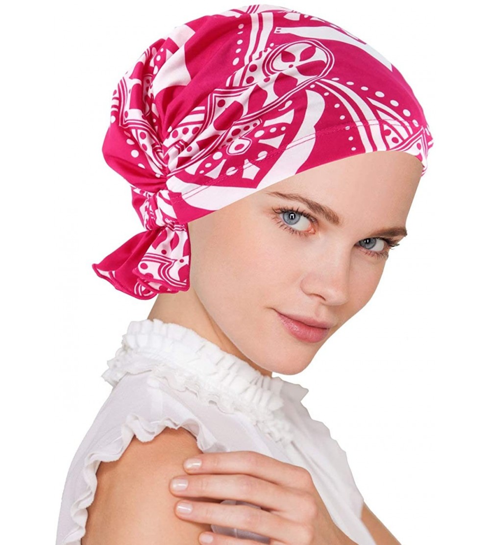 Skullies & Beanies The Abbey Cap in Poly Knit Chemo Caps Cancer Hats for Women - 62- Hot Pink Medallion - CN18RA6GRN0 $43.93