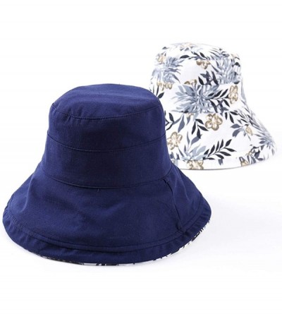 Sun Hats Floppy Brim Sun Hat UPF 50+ Cotton Wide Brim Beach Sun Protection Cap Adjustable Chin Strap Hat - 0822 Navy - CY18EZ...