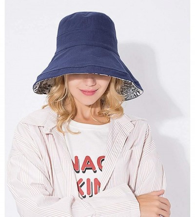 Sun Hats Floppy Brim Sun Hat UPF 50+ Cotton Wide Brim Beach Sun Protection Cap Adjustable Chin Strap Hat - 0822 Navy - CY18EZ...