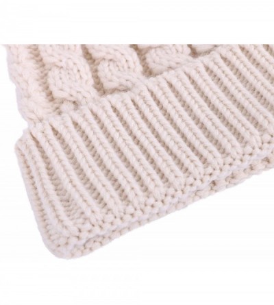 Skullies & Beanies Womens Winter Hand Knit Faux Fur Pompoms Beanie Hat - Single-cream - CE12MWXS8R2 $16.96