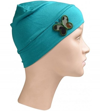 Skullies & Beanies Soft Chemo Cap Cancer Beanie with Green Camo Butterfly - Turquoise - CG12NU3Y1N4 $16.83