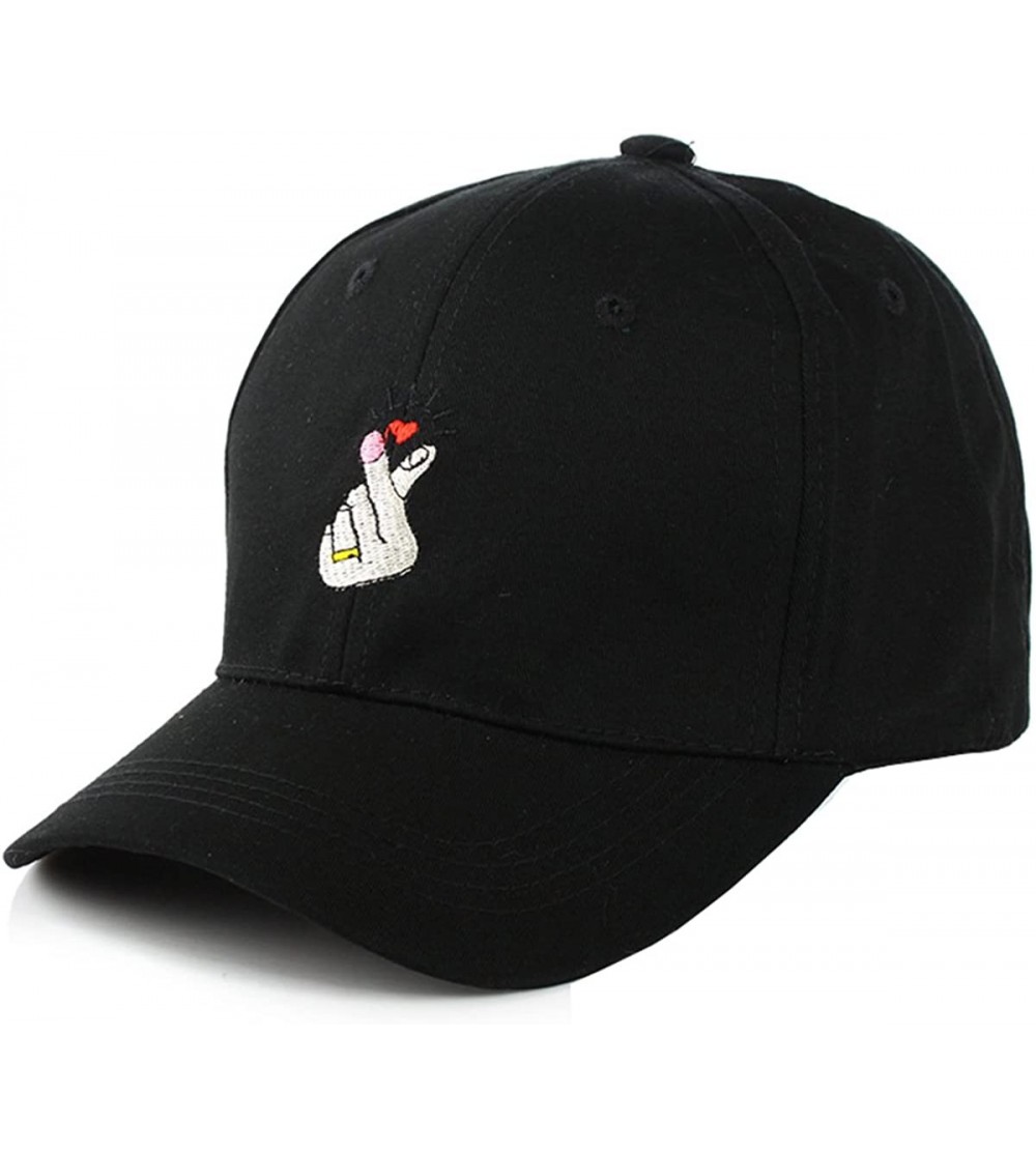 Baseball Caps Hand with Rose Flower Emroidered Baseball Cap Adjustable Snapback Plain Hat - Black1 - CX12O1ZEL2X $11.39