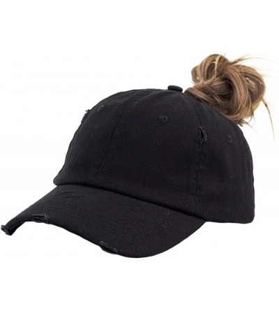 Baseball Caps Distressed Ponytail Hat Baseball Women Cotton Retro Cap - Black - C018SN54UQQ $9.47
