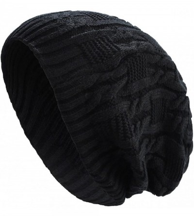 Skullies & Beanies Unisex Trendy Beanie Warm Oversized Chunky Cable Knit Slouchy Woolen Hat - Black - CL12MABY09N $23.48