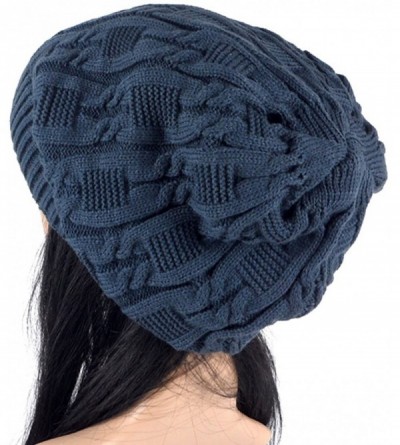 Skullies & Beanies Unisex Trendy Beanie Warm Oversized Chunky Cable Knit Slouchy Woolen Hat - Black - CL12MABY09N $11.12