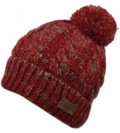 Skullies & Beanies Winter Oversized Cable Knitted Pom Pom Beanie Hat with Fleece Lining. - Mix Red - CR18L9TUO74 $17.78