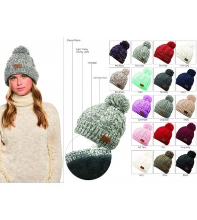 Skullies & Beanies Winter Oversized Cable Knitted Pom Pom Beanie Hat with Fleece Lining. - Mix Red - CR18L9TUO74 $17.78