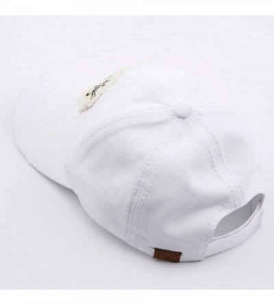 Baseball Caps Exclusives Hatsandscarf Washed Distressed Cotton Denim Ponytail Hat Adjustable Baseball Cap (BT-761) - White-i ...