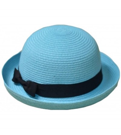 Sun Hats Bowknot Straw Summer Bowler Hat Sun Cap Hat for Ladies Womens - Sky Blue Kids - CM12FU5BAEF $11.75