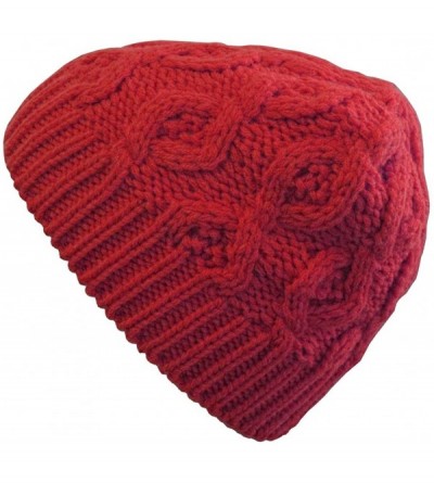 Skullies & Beanies Solid Color Knitted Twister Short Beanie - Red - CE11GGM7PJR $12.97