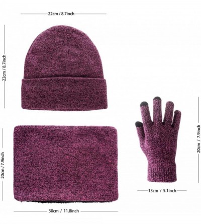Skullies & Beanies Set of 3 Solid Color Knit Skull Cap Loop Scarf Touch Screen Gloves - Plum Red - CP18YUET4MG $9.65