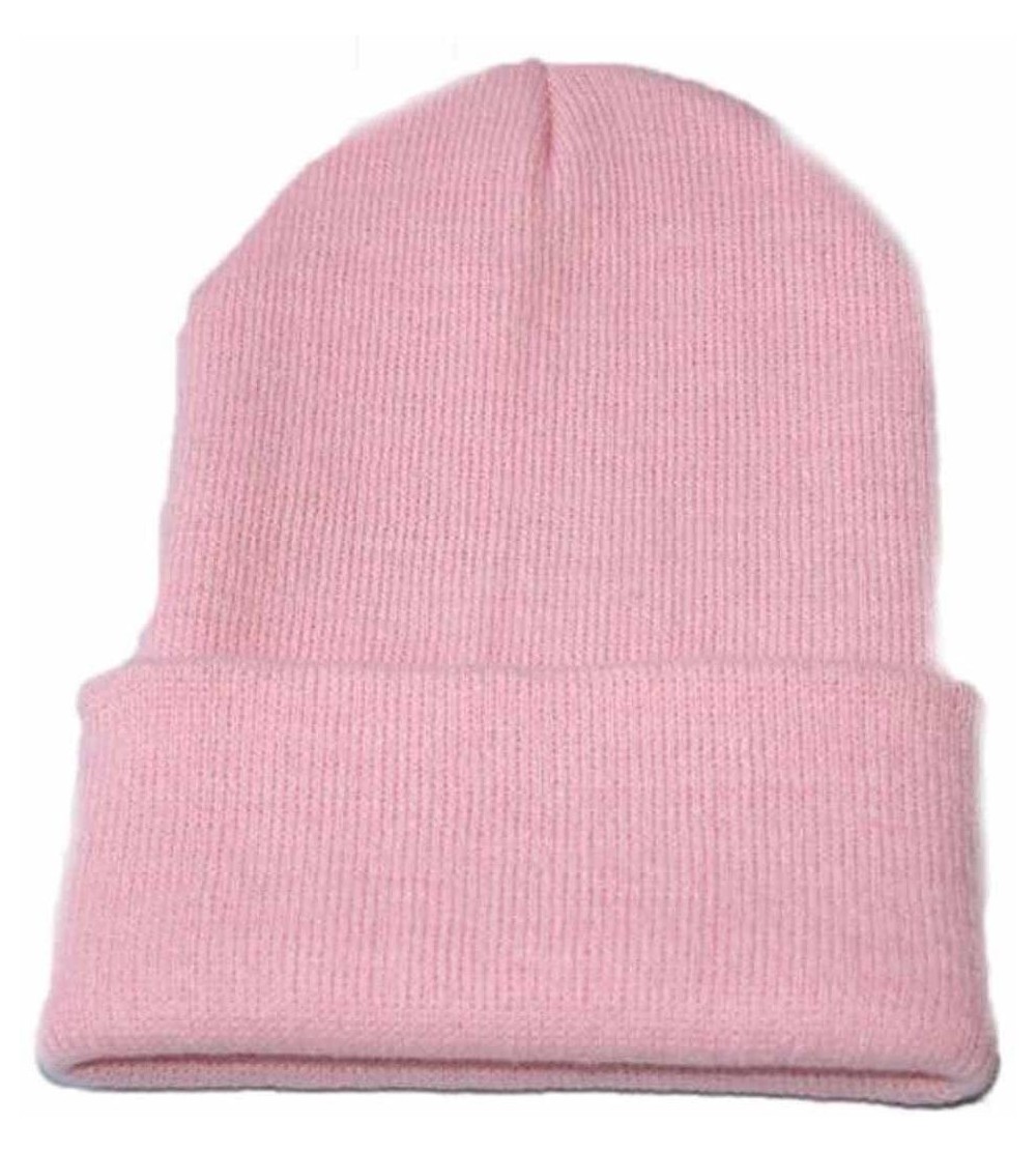 Newsboy Caps Unisex Solid Slouchy Knitting Beanie Warm Cap Ski Hat - Pink - CW18EM2GNNU $15.92