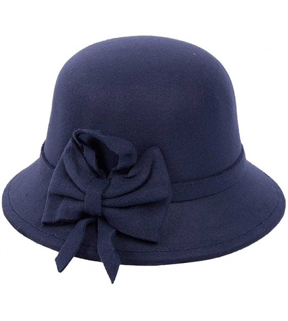 Berets Womens Gatsby 1920s Winter Wool Cap Beret Beanie Cloche Bucket Hat - Navy - CS18Y545DXC $12.28