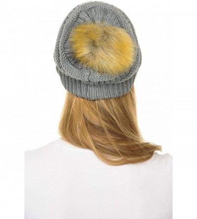 Skullies & Beanies Hat-43 Thick Warm Cap Hat Skully Faux Fur Pom Pom Cable Knit Beanie - Light Melange - CZ18X9YNZ0Q $8.40