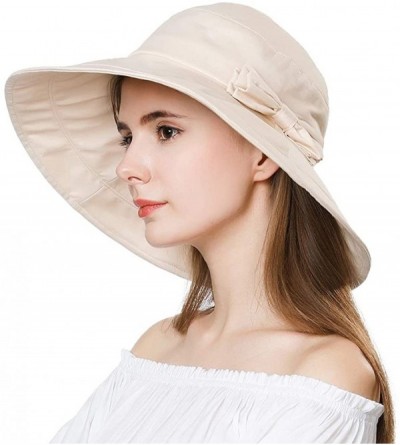 Bucket Hats Womens UPF50 Cotton Packable Sun Hats w/Chin Cord Wide Brim Stylish 54-60CM - 69038_beige - CL19644U59K $51.09