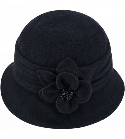 Berets Womens Gatsby 1920s Winter Wool Cap Beret Beanie Cloche Bucket Hat A299 - Black - CW126JZ5XSZ $30.47