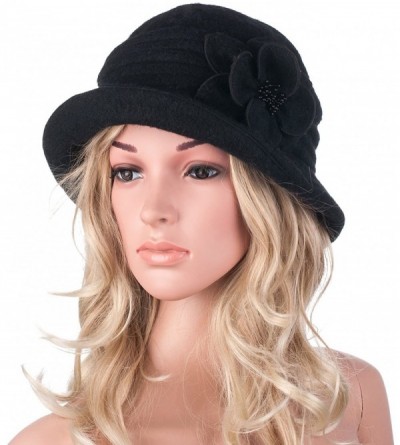 Berets Womens Gatsby 1920s Winter Wool Cap Beret Beanie Cloche Bucket Hat A299 - Black - CW126JZ5XSZ $12.52
