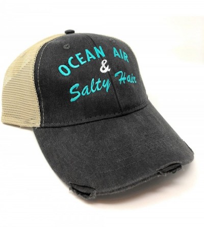 Baseball Caps Custom Embroidered Ocean Air and Salty Hair Distressed Trucker Hat Black - C118EDZMYS8 $42.90