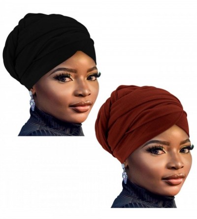 Headbands African Head Wraps Turban For Women Women' Soft Stretch Headband Long Head Wrap Scarf (2Black+red) - 2Black+red - C...