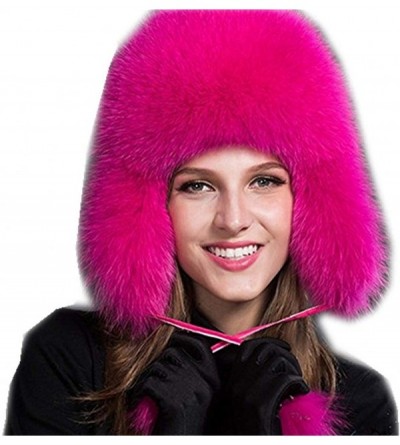 Bomber Hats Mens Winter Hat Real Fox Fur Genuine Leather Russian Ushanka Hats - Rose Red - CK18ADHHLI5 $72.20