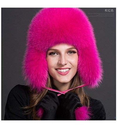 Bomber Hats Mens Winter Hat Real Fox Fur Genuine Leather Russian Ushanka Hats - Rose Red - CK18ADHHLI5 $31.88